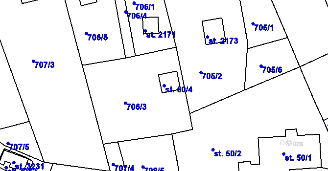 Parcela st. 50/4 v KÚ Slezské Předměstí, Katastrální mapa