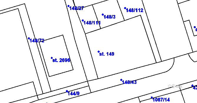 Parcela st. 149 v KÚ Slezské Předměstí, Katastrální mapa