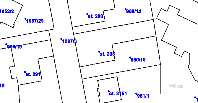 Parcela st. 205 v KÚ Slezské Předměstí, Katastrální mapa