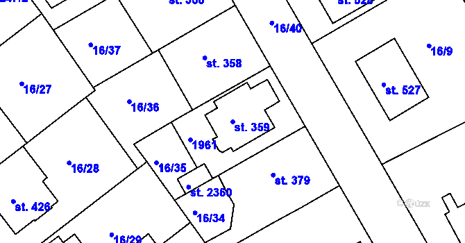Parcela st. 359 v KÚ Slezské Předměstí, Katastrální mapa