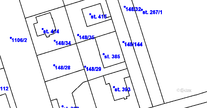 Parcela st. 385 v KÚ Slezské Předměstí, Katastrální mapa