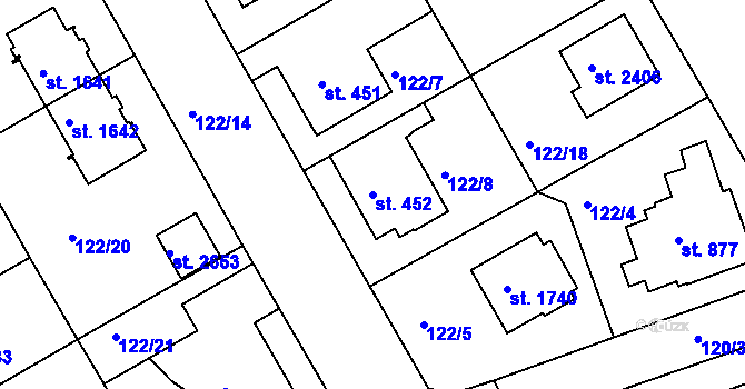 Parcela st. 452 v KÚ Slezské Předměstí, Katastrální mapa