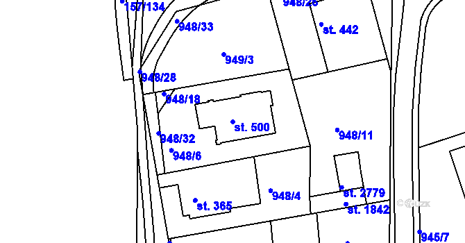 Parcela st. 500 v KÚ Slezské Předměstí, Katastrální mapa