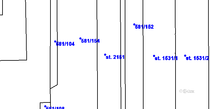 Parcela st. 2151 v KÚ Slezské Předměstí, Katastrální mapa