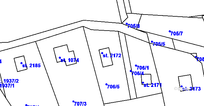 Parcela st. 2172 v KÚ Slezské Předměstí, Katastrální mapa