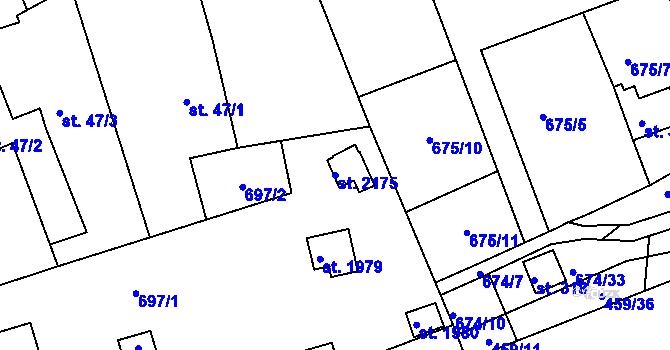 Parcela st. 2175 v KÚ Slezské Předměstí, Katastrální mapa