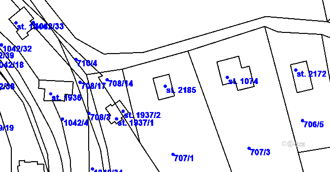 Parcela st. 2185 v KÚ Slezské Předměstí, Katastrální mapa