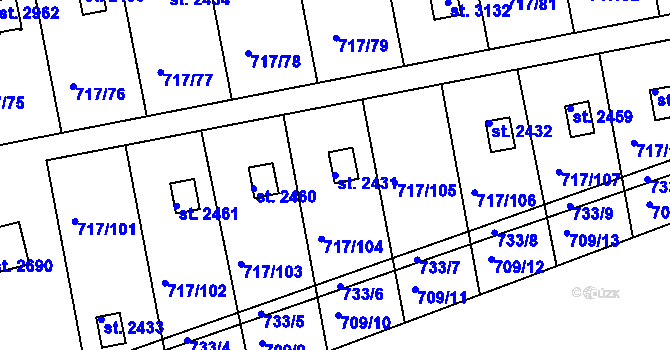 Parcela st. 2431 v KÚ Slezské Předměstí, Katastrální mapa