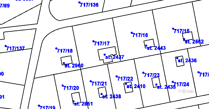 Parcela st. 2437 v KÚ Slezské Předměstí, Katastrální mapa