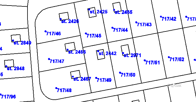 Parcela st. 2442 v KÚ Slezské Předměstí, Katastrální mapa