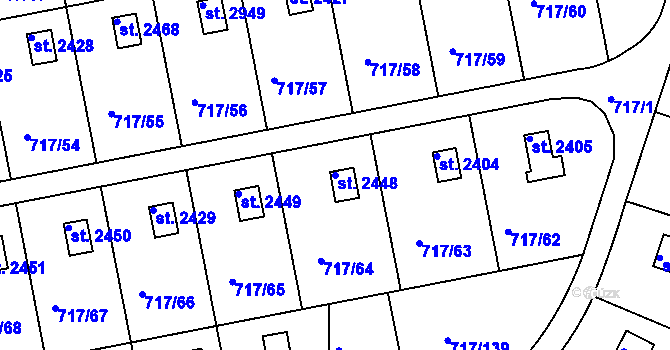 Parcela st. 2448 v KÚ Slezské Předměstí, Katastrální mapa
