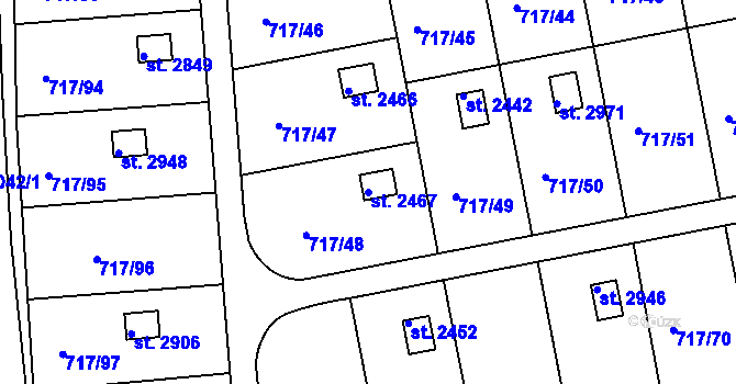 Parcela st. 2467 v KÚ Slezské Předměstí, Katastrální mapa