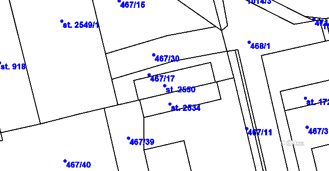 Parcela st. 2550 v KÚ Slezské Předměstí, Katastrální mapa