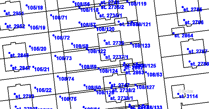 Parcela st. 2737/1 v KÚ Slezské Předměstí, Katastrální mapa