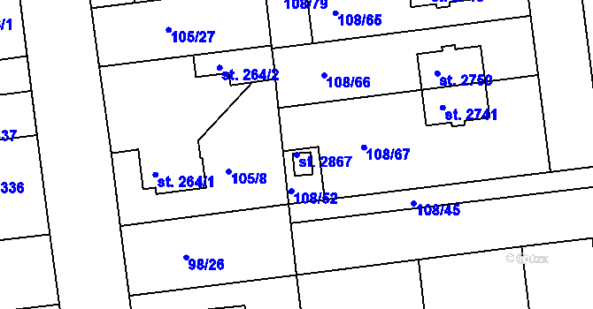 Parcela st. 2867 v KÚ Slezské Předměstí, Katastrální mapa