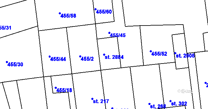 Parcela st. 2884 v KÚ Slezské Předměstí, Katastrální mapa