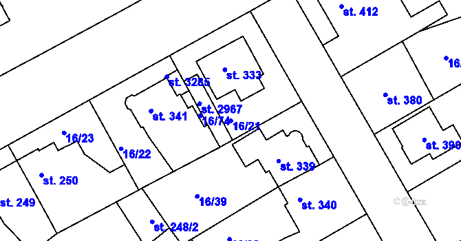 Parcela st. 16/21 v KÚ Slezské Předměstí, Katastrální mapa