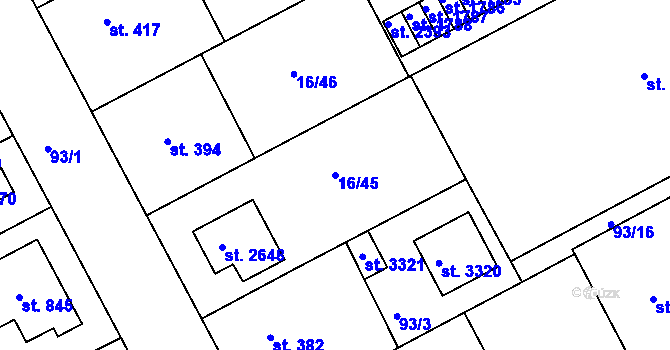 Parcela st. 16/45 v KÚ Slezské Předměstí, Katastrální mapa