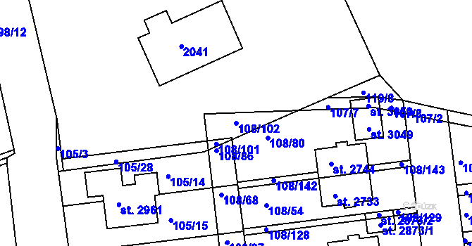 Parcela st. 108/102 v KÚ Slezské Předměstí, Katastrální mapa