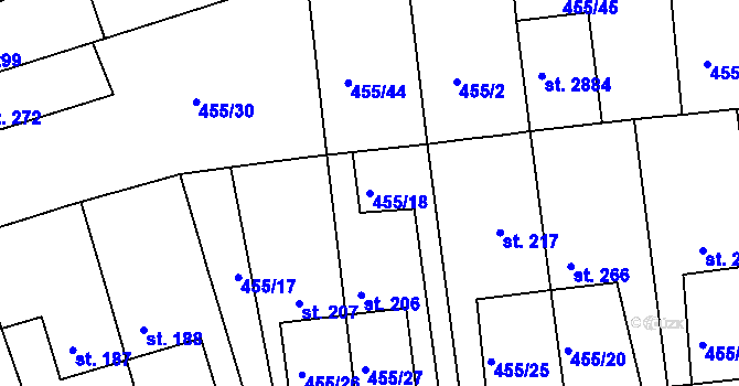 Parcela st. 455/18 v KÚ Slezské Předměstí, Katastrální mapa