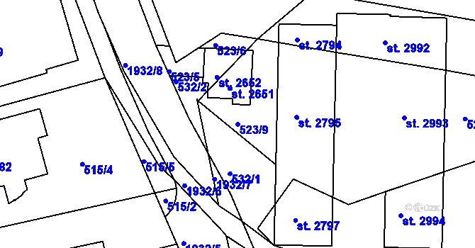 Parcela st. 523/9 v KÚ Slezské Předměstí, Katastrální mapa