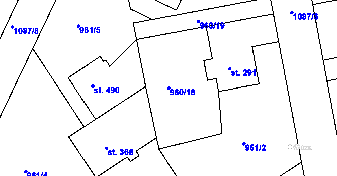 Parcela st. 960/18 v KÚ Slezské Předměstí, Katastrální mapa