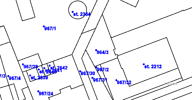 Parcela st. 964/3 v KÚ Slezské Předměstí, Katastrální mapa