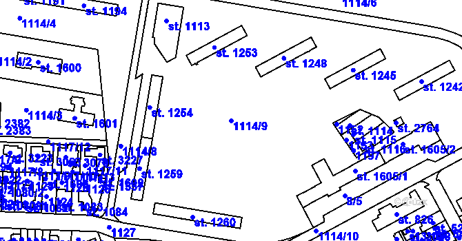 Parcela st. 1114/9 v KÚ Slezské Předměstí, Katastrální mapa