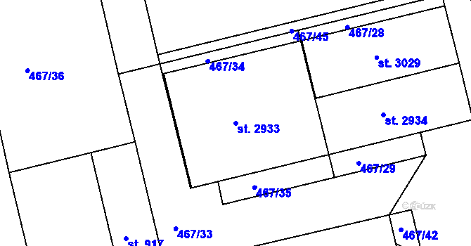 Parcela st. 2933 v KÚ Slezské Předměstí, Katastrální mapa