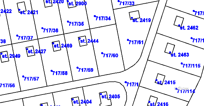 Parcela st. 717/60 v KÚ Slezské Předměstí, Katastrální mapa