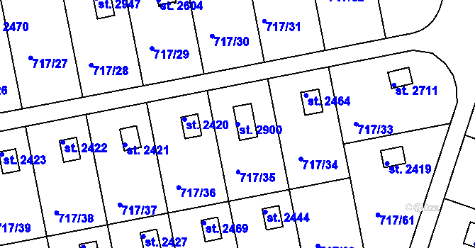 Parcela st. 2900 v KÚ Slezské Předměstí, Katastrální mapa