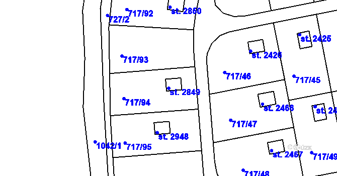 Parcela st. 2849 v KÚ Slezské Předměstí, Katastrální mapa