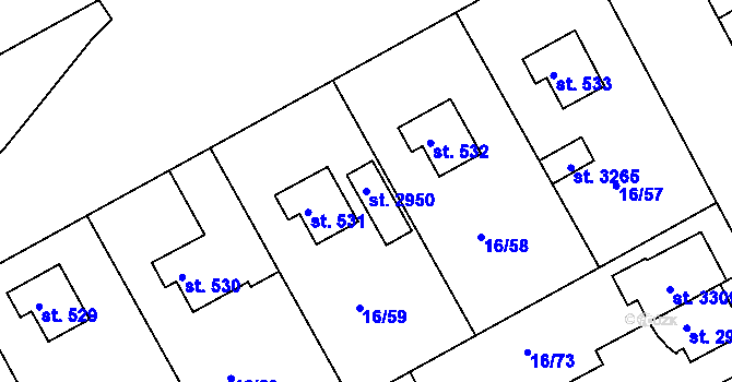 Parcela st. 2950 v KÚ Slezské Předměstí, Katastrální mapa