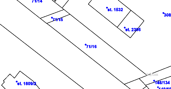 Parcela st. 71/16 v KÚ Slezské Předměstí, Katastrální mapa