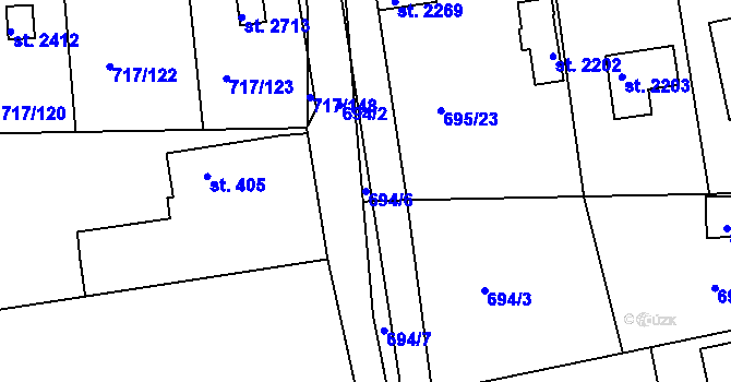 Parcela st. 694/6 v KÚ Slezské Předměstí, Katastrální mapa