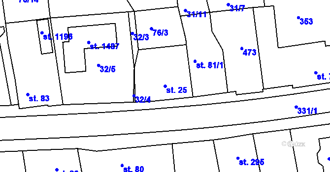 Parcela st. 25 v KÚ Malšovice u Hradce Králové, Katastrální mapa