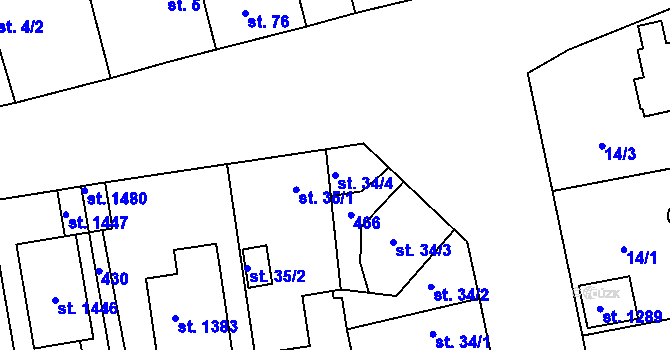Parcela st. 34/4 v KÚ Malšovice u Hradce Králové, Katastrální mapa
