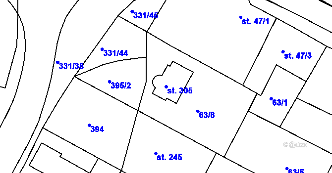 Parcela st. 305 v KÚ Malšovice u Hradce Králové, Katastrální mapa