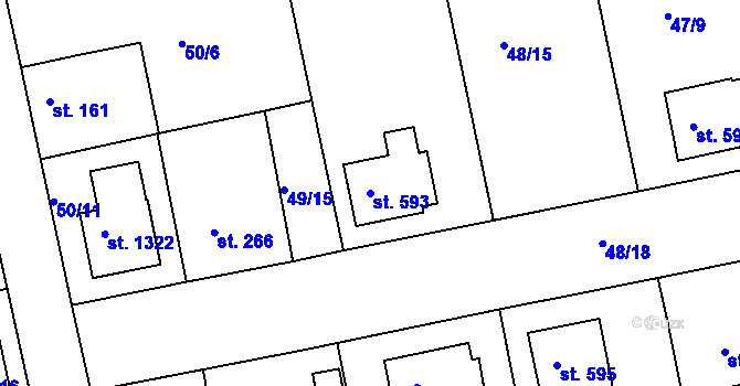 Parcela st. 593 v KÚ Malšovice u Hradce Králové, Katastrální mapa