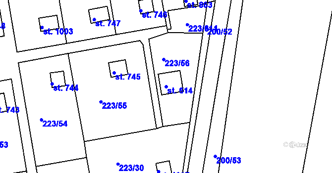 Parcela st. 614 v KÚ Malšovice u Hradce Králové, Katastrální mapa