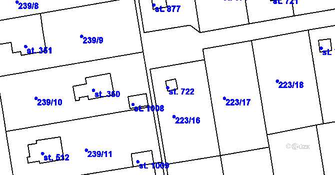 Parcela st. 722 v KÚ Malšovice u Hradce Králové, Katastrální mapa