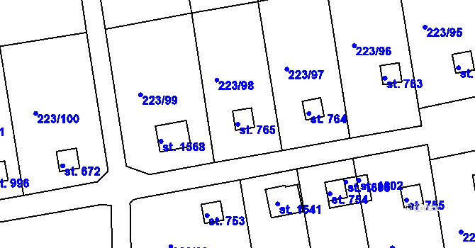 Parcela st. 765 v KÚ Malšovice u Hradce Králové, Katastrální mapa