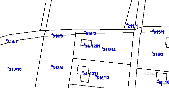 Parcela st. 1201 v KÚ Malšovice u Hradce Králové, Katastrální mapa