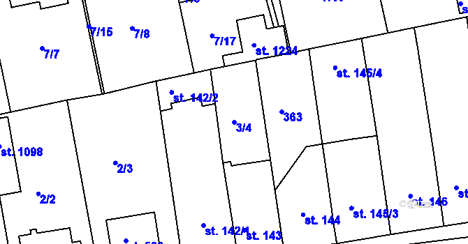 Parcela st. 3/4 v KÚ Malšovice u Hradce Králové, Katastrální mapa