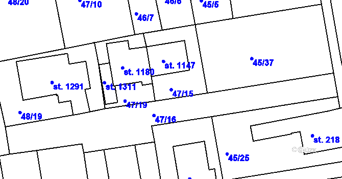 Parcela st. 47/15 v KÚ Malšovice u Hradce Králové, Katastrální mapa