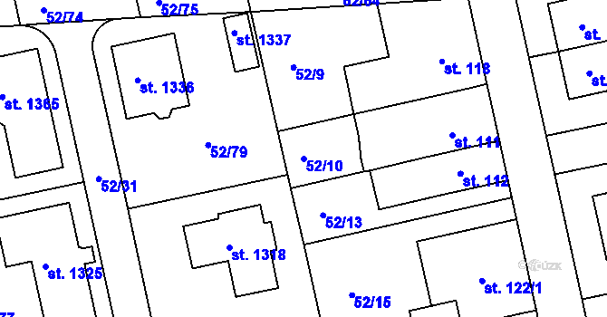 Parcela st. 52/10 v KÚ Malšovice u Hradce Králové, Katastrální mapa