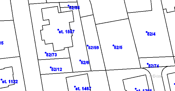 Parcela st. 52/59 v KÚ Malšovice u Hradce Králové, Katastrální mapa