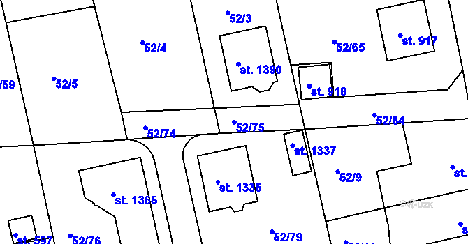 Parcela st. 52/75 v KÚ Malšovice u Hradce Králové, Katastrální mapa