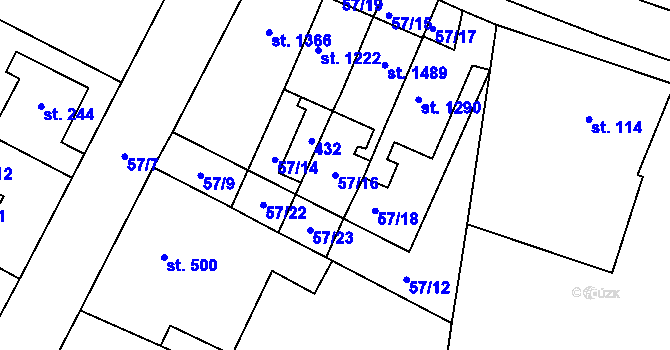 Parcela st. 57/16 v KÚ Malšovice u Hradce Králové, Katastrální mapa