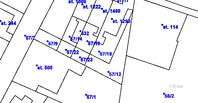 Parcela st. 57/18 v KÚ Malšovice u Hradce Králové, Katastrální mapa